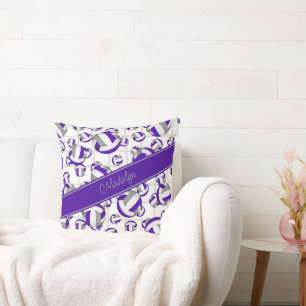Purple grey girly volleyballs pattern net accent throw pillow