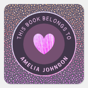 Purple Grey Glitter And Heart Back To School Chic Square Sticker