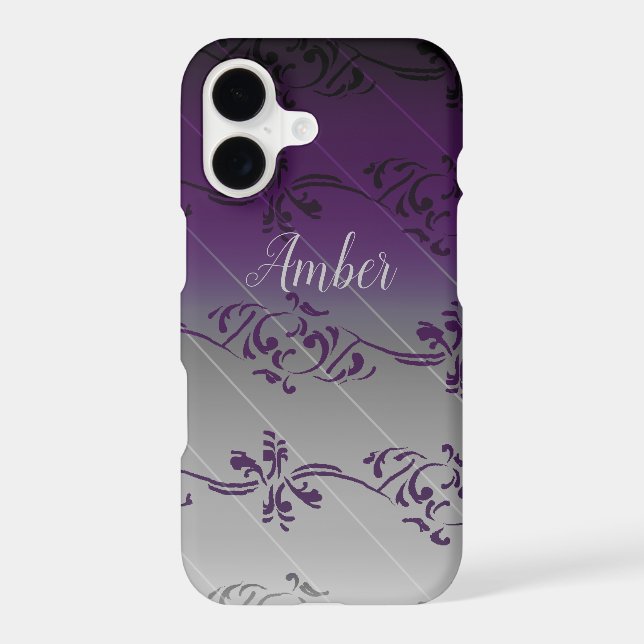 Purple Grey Gradient Leaf Pattern Personalized (Back)