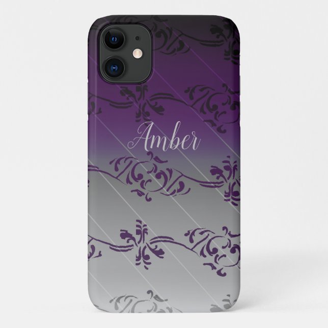 Purple Grey Gradient Leaf Pattern Personalized Case-Mate iPhone Case (Back)
