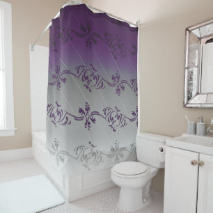 Purple Grey Gradient Striped Floral Leaf Pattern