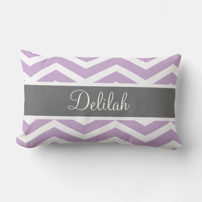 Purple Grey Grey Chevron Custom Lumbar Pillow (Front)