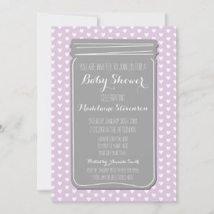 Purple Grey Heart Mason Jar Baby Shower Invitation