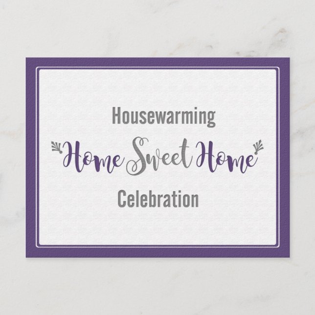 Purple Grey Home Sweet Home Housewarming Party Invitation Postcard (Front)