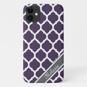 Purple & Grey Lattice Custom Name iPhone 11 Case