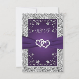 Purple, Grey Love Hearts (SMALL) Wedding RSVP Card