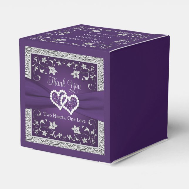 Purple, Grey Love Hearts Wedding Favor Box (Back Side)