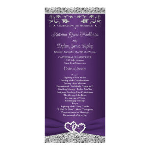 Purple, Grey Love Hearts Wedding Program