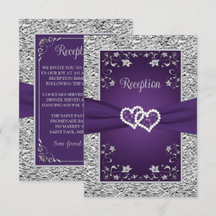 Purple, Grey Love Hearts Wedding Reception Card