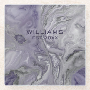 Purple Grey Marble Texture Personalized Glass Coaster