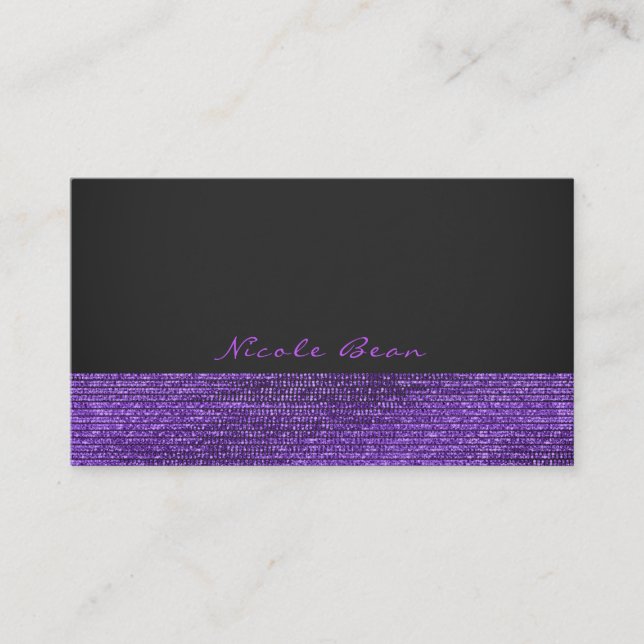 Purple & Grey Modern Glam Sequins Elegant Chic Business Card (Front)