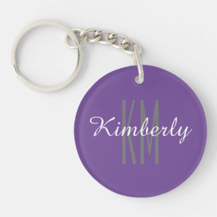 Purple & Grey Monogram Name, Personalize Keychain