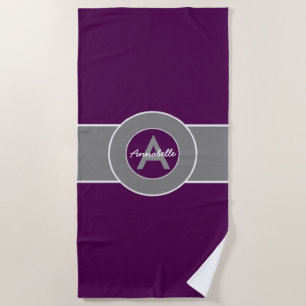 Purple Grey Monogram Personalized Beach Towel