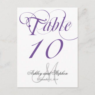 Purple Grey Monogram Wedding Table Number Card