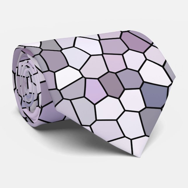 Purple Grey Mosaic Pattern Tie (Rolled)
