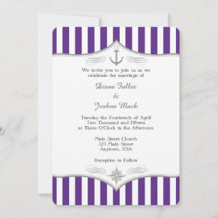 Purple Grey Nautical Wedding Invitation