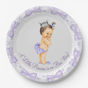 Purple Grey Princess Baby Shower Paper Plate