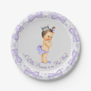 Purple Grey Princess Baby Shower Paper Plate