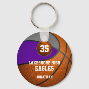 Purple grey school colours boys' basketball team keychain
