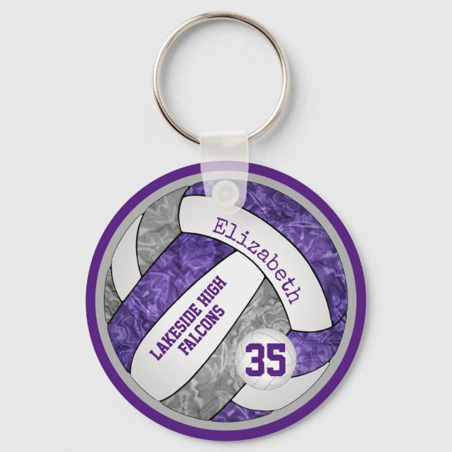 purple grey school team colours girls volleyball keychain (Front)
