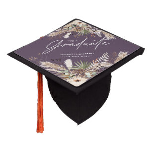 Purple grey script pampas eucalyptus elegant decor graduation cap topper
