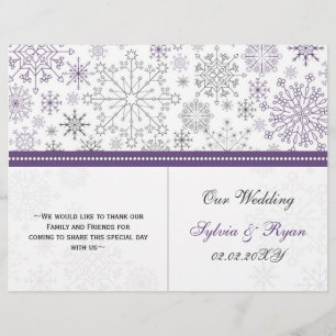 purple grey snowflake bi fold Wedding program