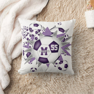 purple grey soccer ball blowout girly sports room throw pillow