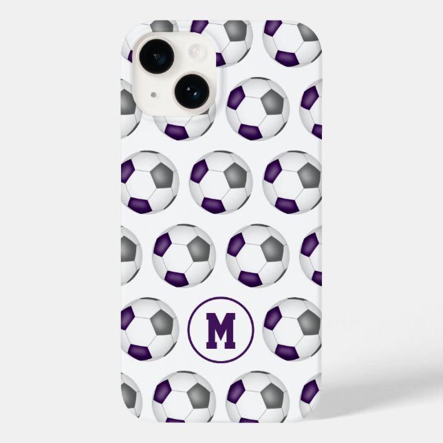 purple grey soccer balls pattern monogrammed Case-Mate iPhone case (Back)