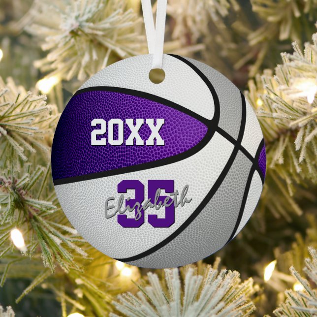 purple grey sports team colours basketball metal ornament (Insitu)