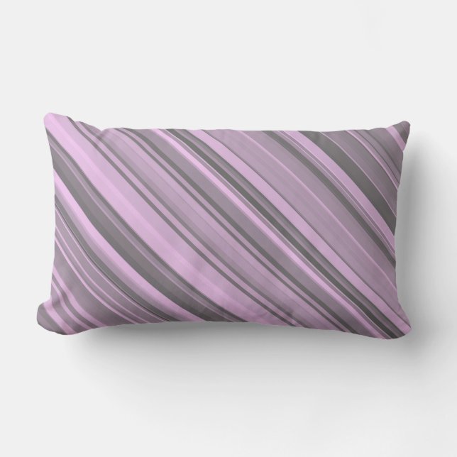 Purple Grey Stripes Lumbar Pillow (Front)