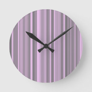 Purple Grey Stripes Round Clock