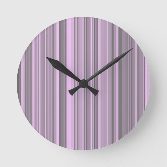 Purple Grey Stripes Round Clock (Front)