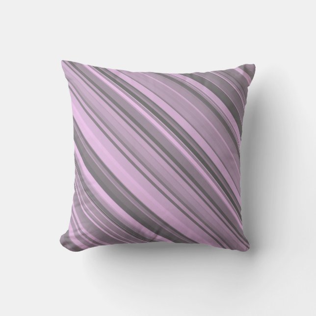 Purple Grey Stripes Throw Pillow (Front)