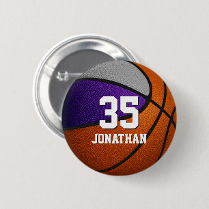 Purple grey team colours basketball boy girl name  2 inch round button