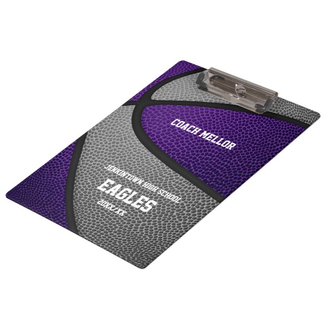 purple grey team colours basketball coach name clipboard (Angled)
