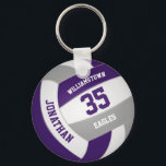 purple grey team colours boys girls volleyball keychain<br><div class="desc">This sporty volleyball themed keychain for boys or girls features a realistic looking purple,  grey and white volleyball upon which you can customize the player's name & jersey number plus school or club name and mascot name in a varsity letter style font - by katz_d_zynes</div>