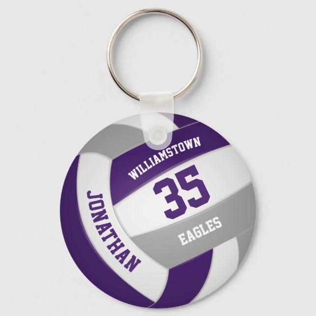 purple grey team colours boys girls volleyball keychain (Front)