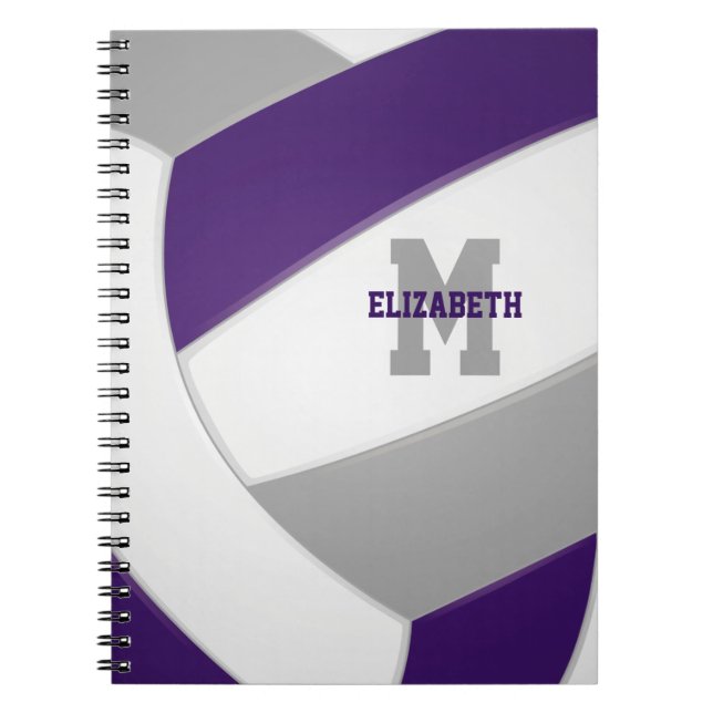 purple grey team colours girls boys volleyball notebook (Front)
