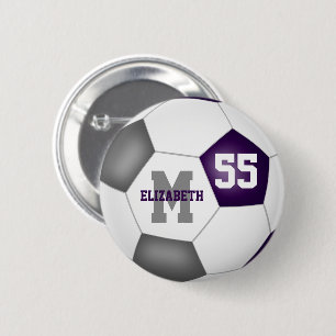 purple grey team colours girls soccer personalized 2 inch round button