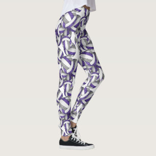 Purple grey team colours girly volleyballs pattern leggings