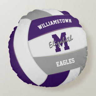 purple grey team colours kids volleyball round pillow