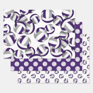 purple grey team colours volleyballs set of 3 wrapping paper sheet