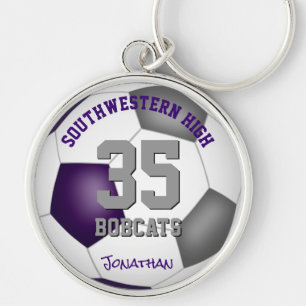 purple grey team player name girls boys soccer keychain