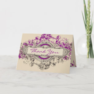 Purple Grey Vintage Floral Carte de remerciements 
