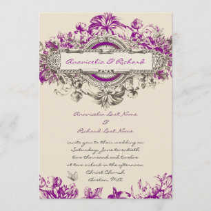 Purple Grey Vintage Floral Wedding Invitation