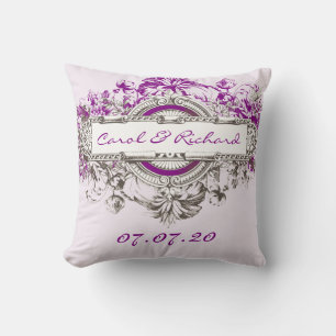 Purple Grey Vintage Floral Wedding Sweetheart Throw Pillow