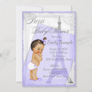 Purple Grey Vintage Paris Baby Shower Invitation