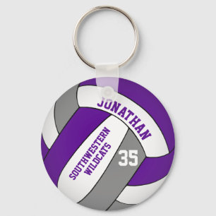 purple grey volleyball player and team name keychain