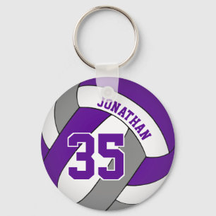 purple grey volleyball player name jersey number keychain