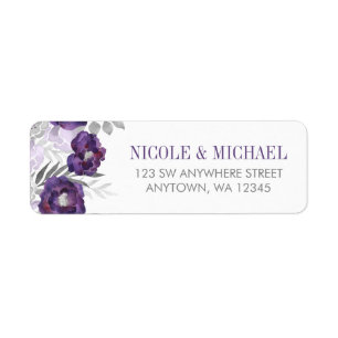 Purple Grey Watercolor Flowers Return Address